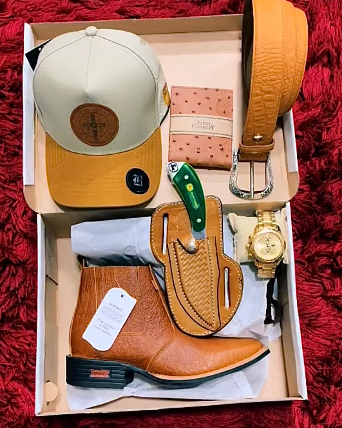 Kit Kowboy - Botina + Boné + Cinto + Faca + Relógio + Carteira
